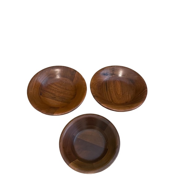 Set Of 4 Mid Century Modern Vermillion Real Walnut Wooden Salad Bowls 6'' - Picture 4 of 7